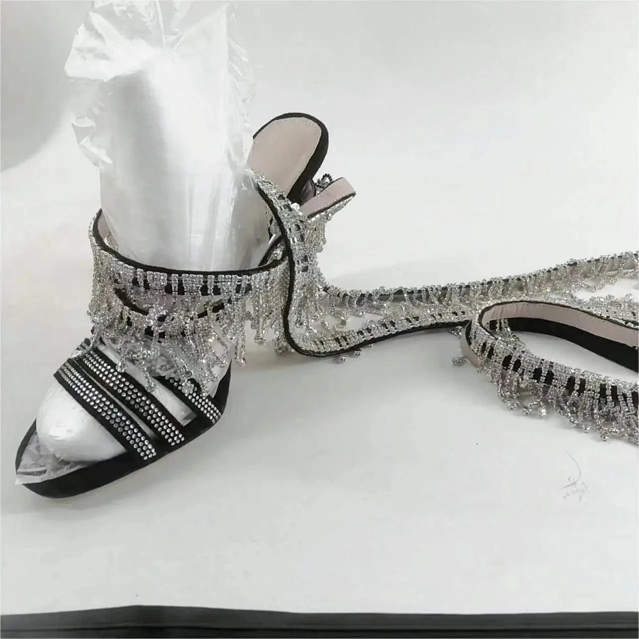 Ubililia Ladies Party lace up stiletto High Heel Sandals Sexy Bling Rhinestone Tassel diamonds cross straps sandals for women