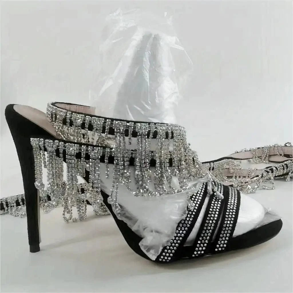 Ubililia Ladies Party lace up stiletto High Heel Sandals Sexy Bling Rhinestone Tassel diamonds cross straps sandals for women