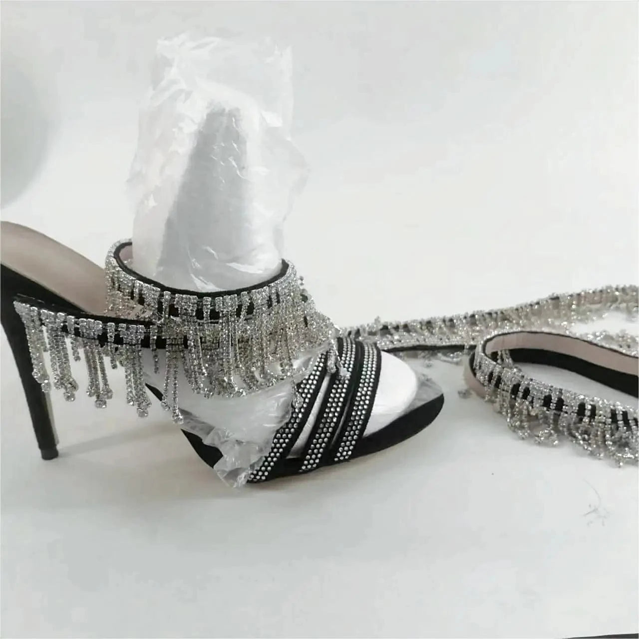 Ubililia Ladies Party lace up stiletto High Heel Sandals Sexy Bling Rhinestone Tassel diamonds cross straps sandals for women