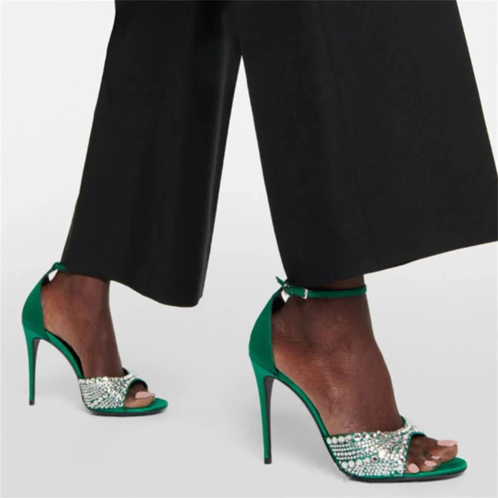 Ubililia Luxury Diamonds Party Sandals Stiletto High Heels For Ladies Shoes ankle Strap peep toe Rhinestones Heels Women Sandals