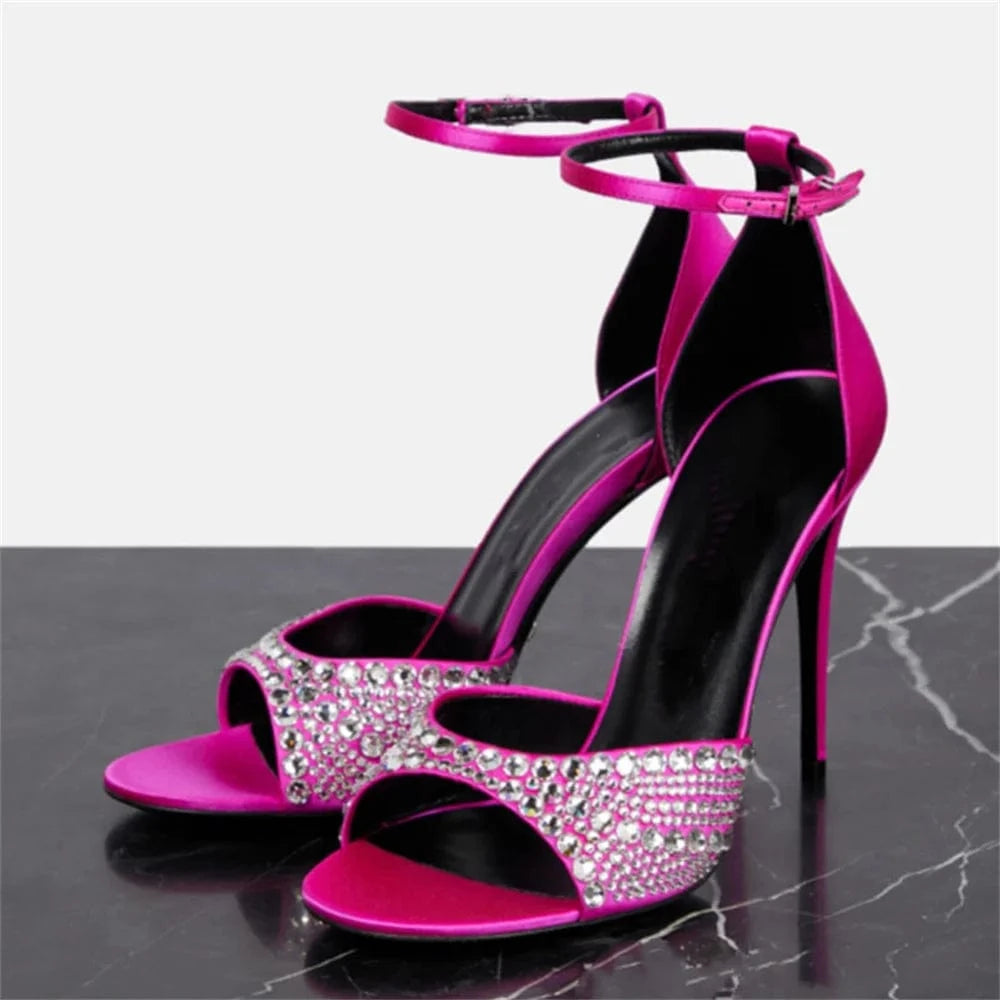 Ubililia Luxury Diamonds Party Sandals Stiletto High Heels For Ladies Shoes ankle Strap peep toe Rhinestones Heels Women Sandals