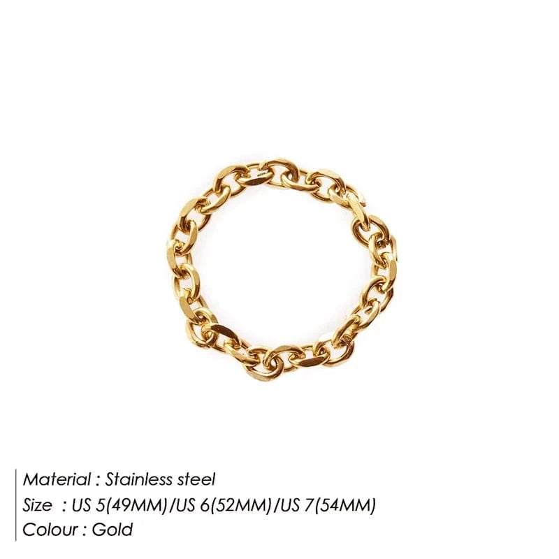 US 6 (52mm) / YG35702 - Gold Color eManco Low Price Trendy Link Chain Design Rings 316L Steel Gold Plated Dainty Soft Mini Chain Ring For Women Gift Wholesale