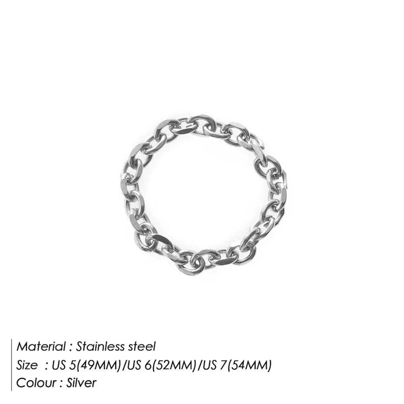 US 7 (54mm) / YG35702 - Steel Color eManco Low Price Trendy Link Chain Design Rings 316L Steel Gold Plated Dainty Soft Mini Chain Ring For Women Gift Wholesale
