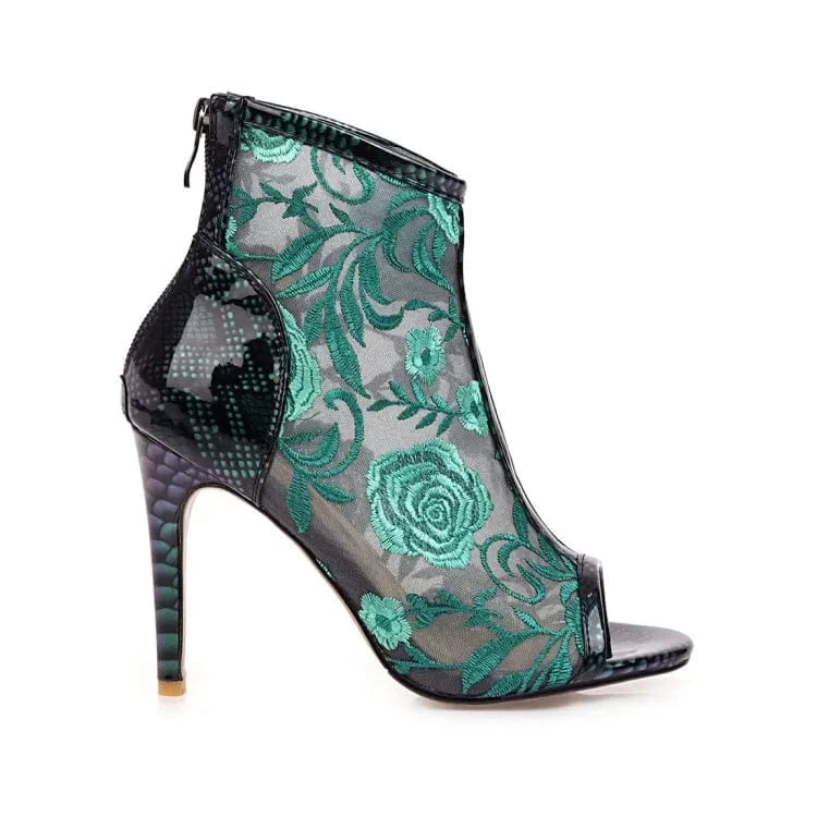 US10-10.5/Eur40 / Green Women's Stiletto Heels Fishmouth Sexy Ladies High Heel Boots Women Summer Boots Women Pointed Toe Booties