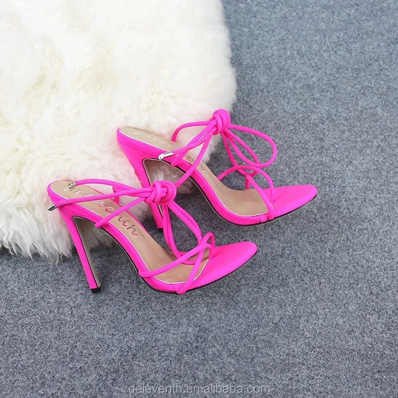 US10.5 =EUR43 / Rose red B76 Latest Summer Party Thin High Heel Women plus Size Sandals Open Toe Ankle Strap High Heels Flip Flop Stilettos Fashion Shoes