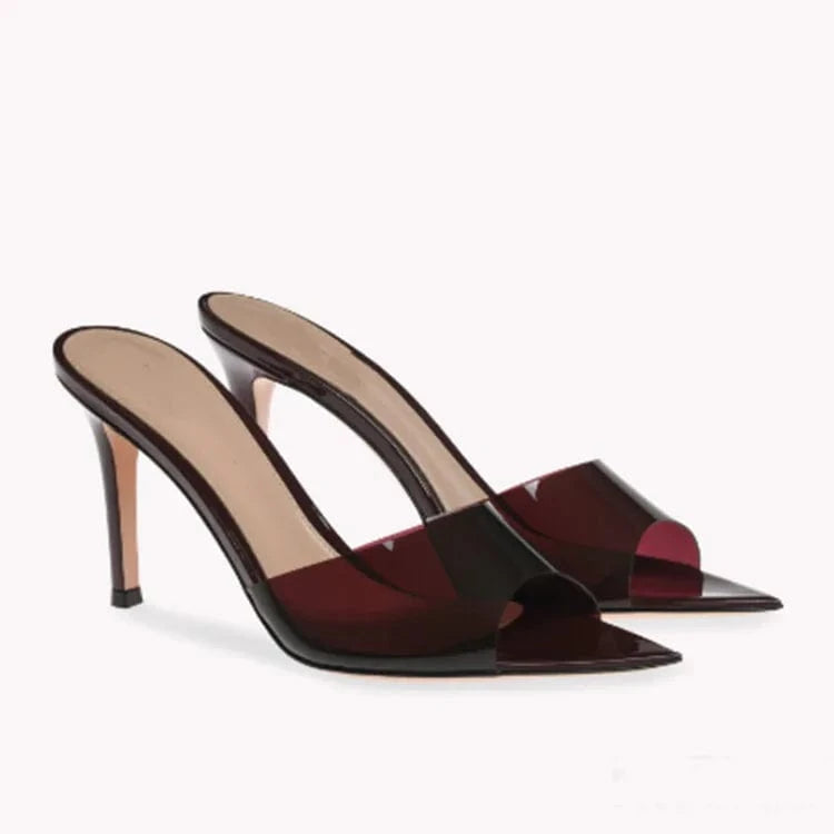 US10/Eur41 / Brown High Quality custom Slippers Scarpe Donna Peep Toe Unique Fashion Transparent Slippers Sandals Clear Mules for Ladies