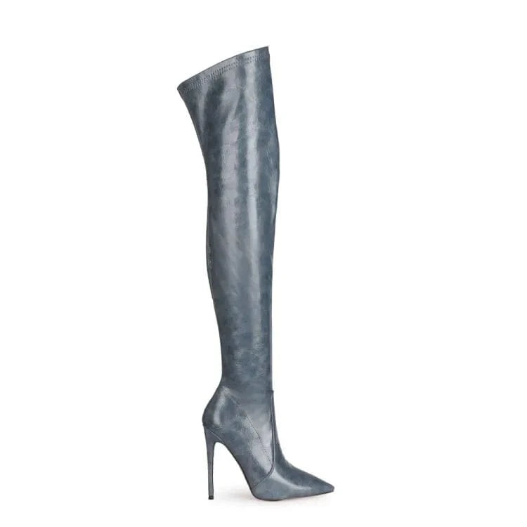 US12.5-13/Eur43 / Grey Women's Boots Cowgirl Boots Plus Size Stilettos Winter Boots For Women Shoes Stretch Women High Heel Shoes