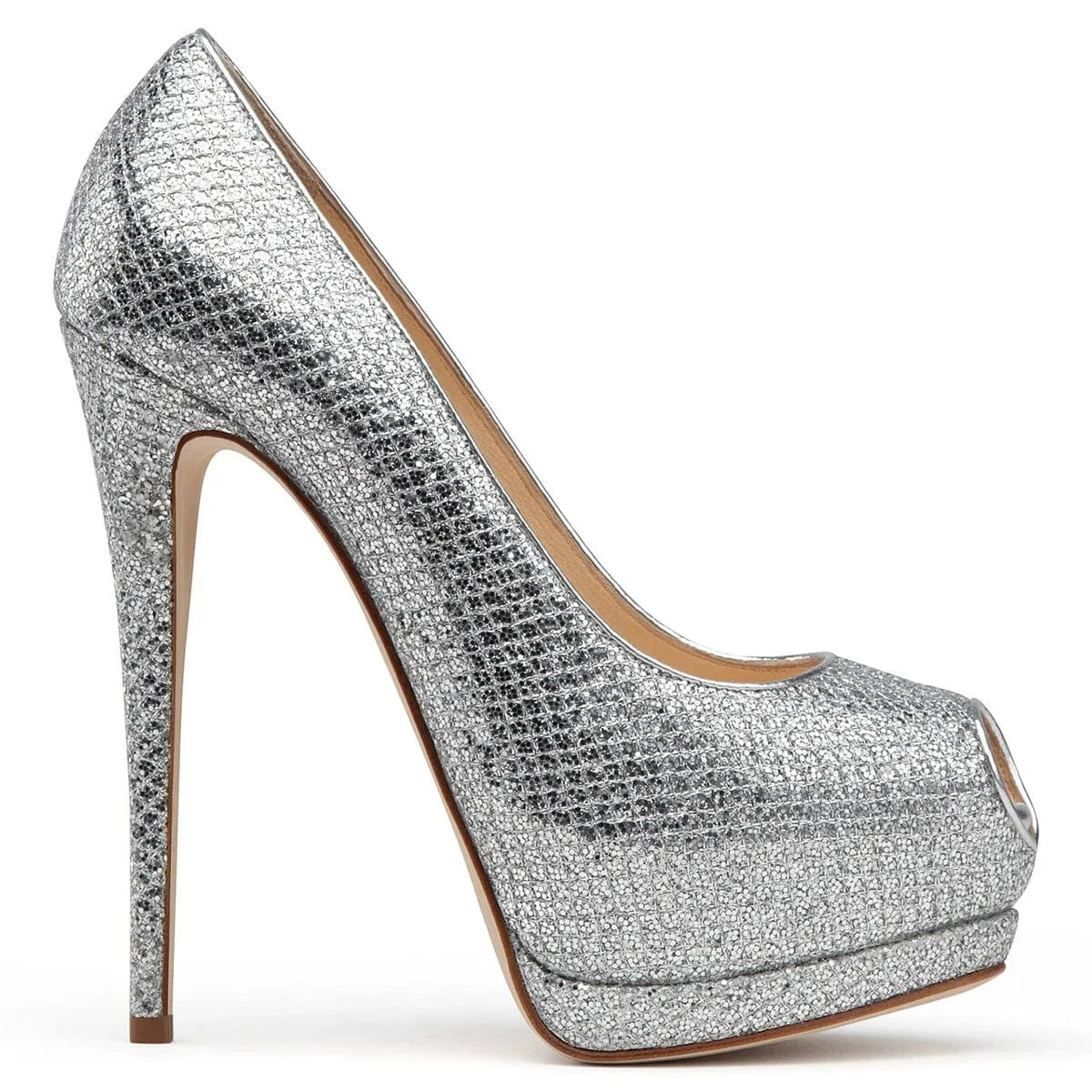 US12.5-13/Eur43 / silver Plus Size Sexy Evening Dress D'orsay Shoes Black Patent Leather Ladies Heels Women Peep Toe High Heel Pumps PU Rubber Solid