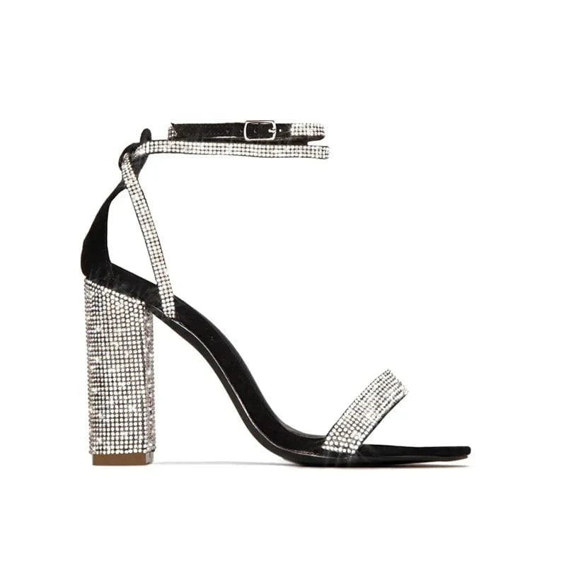 US4/Eur34 / Black New Fashion Shiny Bow Party Sexy Sandales Sequin High Heel Women's Pumps Shoes Buckle Thick High Heel Sandals