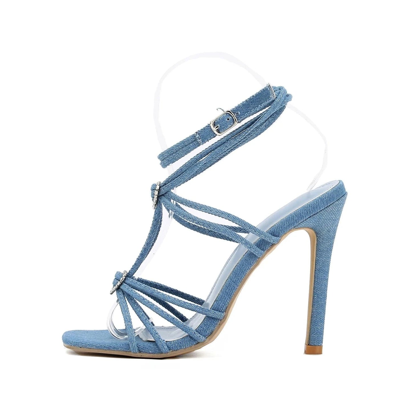 US5/Eur35 / Blue 11.5CM Sandalias Top Fashion Chaussures Femme Talon Sandals Ankle 2024 Trendy Heels Stiletto Heels for Women Ladies Pumps