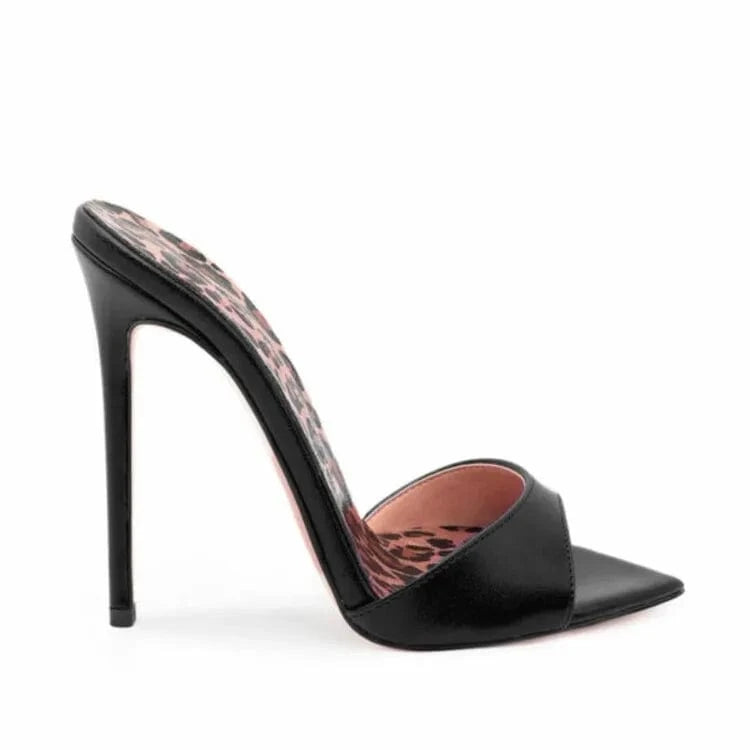 US8.5/Eur39 / Black 2024 Designer High Quality Pointed Leopard Print Stiletto Women Slippers Fashion Sexy Luxury High Heels Sandals For Women
