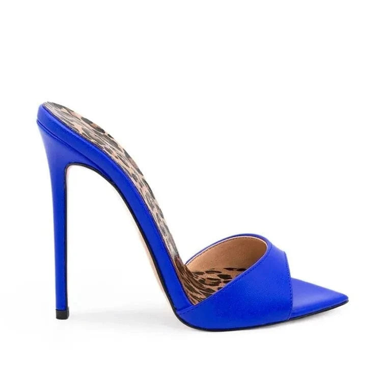 US8.5/Eur39 / Blue 2024 Designer High Quality Pointed Leopard Print Stiletto Women Slippers Fashion Sexy Luxury High Heels Sandals For Women