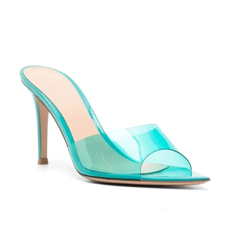 US8.5/Eur39 / Blue High Quality custom Slippers Scarpe Donna Peep Toe Unique Fashion Transparent Slippers Sandals Clear Mules for Ladies