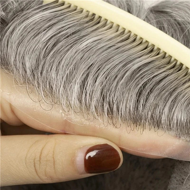 V Loop Hand Made Natural Human Hair Toupee Replacement Unit 8x10inch Loop Injected Super Thin Skin Base Toupee For Men