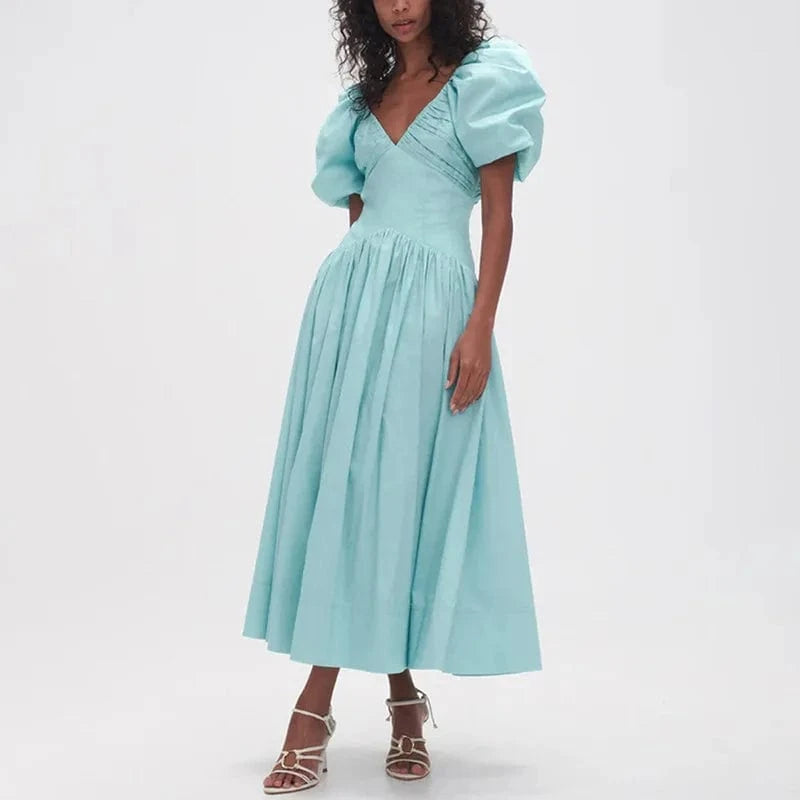 V-neck Solid French High Waist Long Dress Holiday Casual Fashion Show Women's Clothing 2024 Hot Selling Elegant Women's Dresses