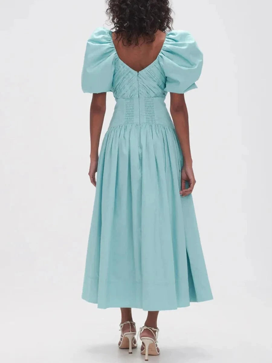 V-neck Solid French High Waist Long Dress Holiday Casual Fashion Show Women's Clothing 2024 Hot Selling Elegant Women's Dresses