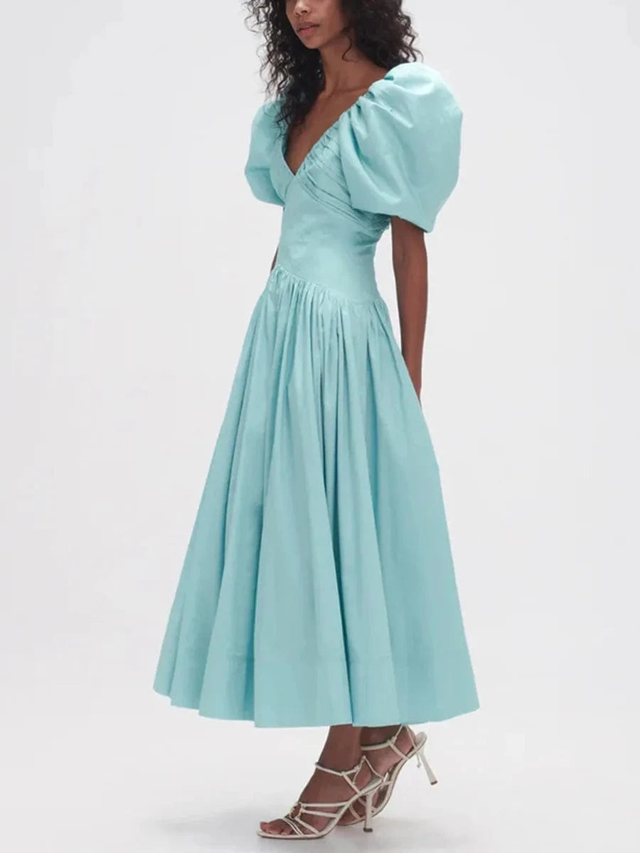V-neck Solid French High Waist Long Dress Holiday Casual Fashion Show Women's Clothing 2024 Hot Selling Elegant Women's Dresses