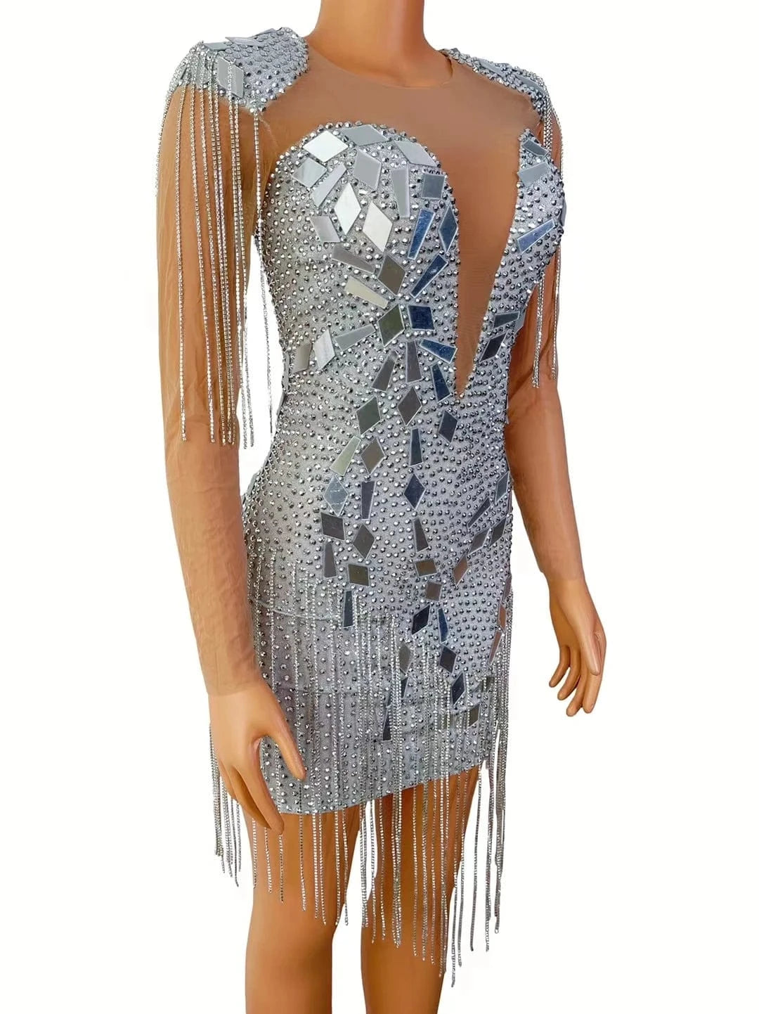 Vestido Saias Sparkly Crystal Sequin Tassel Dress Bridesmaid Wedding Birthday Party Dress Women Bodycon Club Short Prom Dresses