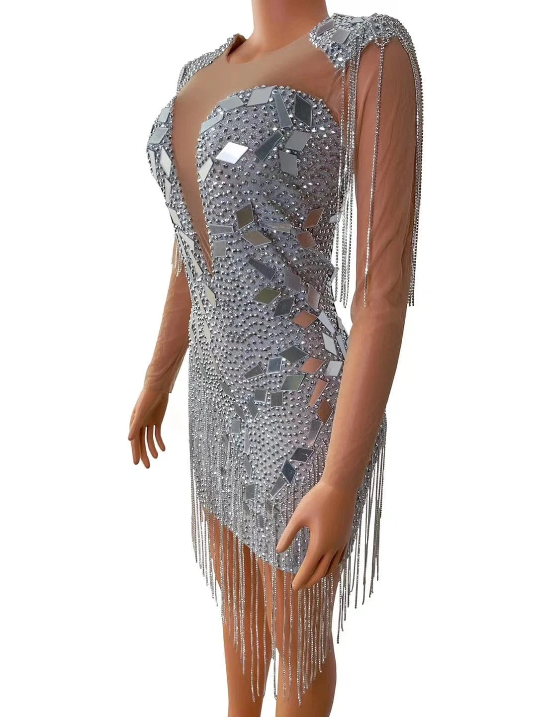 Vestido Saias Sparkly Crystal Sequin Tassel Dress Bridesmaid Wedding Birthday Party Dress Women Bodycon Club Short Prom Dresses
