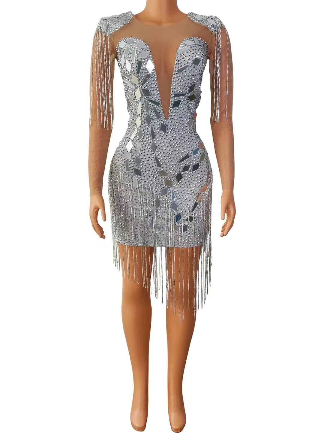 Vestido Saias Sparkly Crystal Sequin Tassel Dress Bridesmaid Wedding Birthday Party Dress Women Bodycon Club Short Prom Dresses