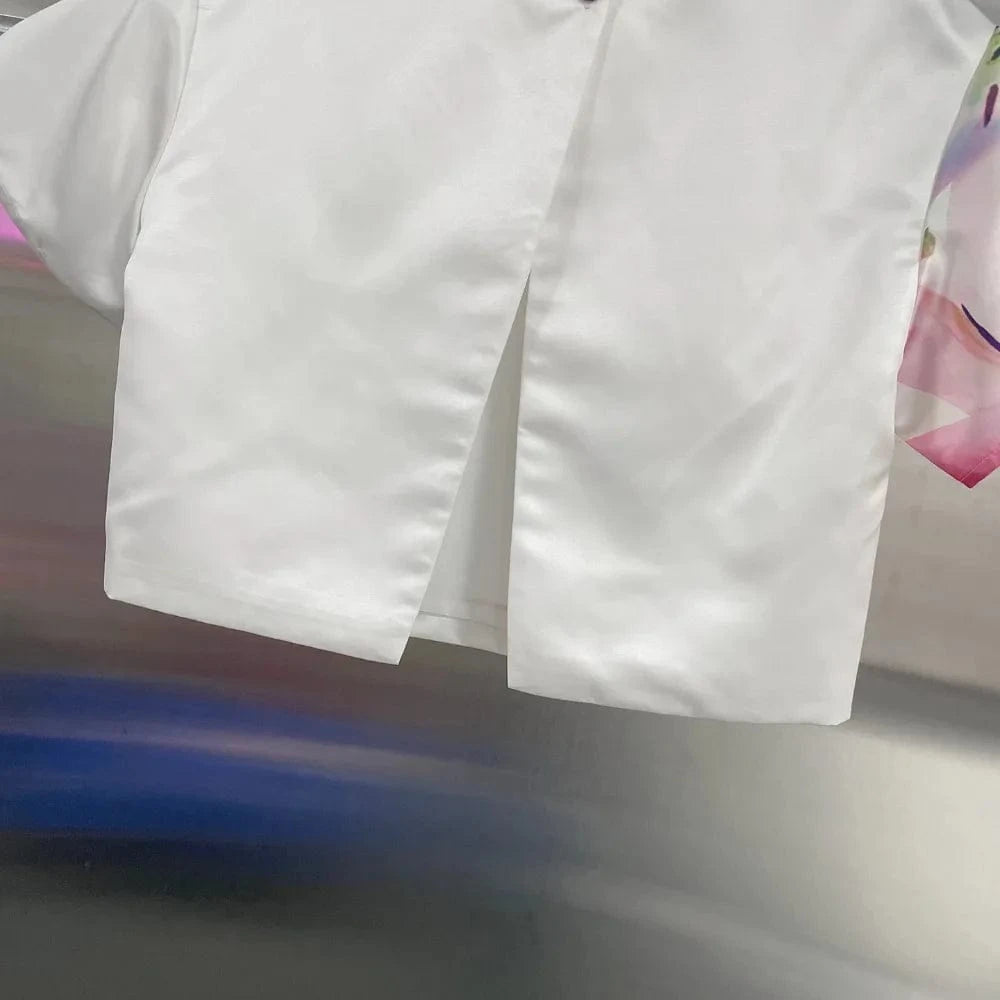 VGH Casual Printed Two Piece Set Fot Women O Neck Short Sleeve Top High Waist Slimming Flare Trousers Fashionable Suit Female