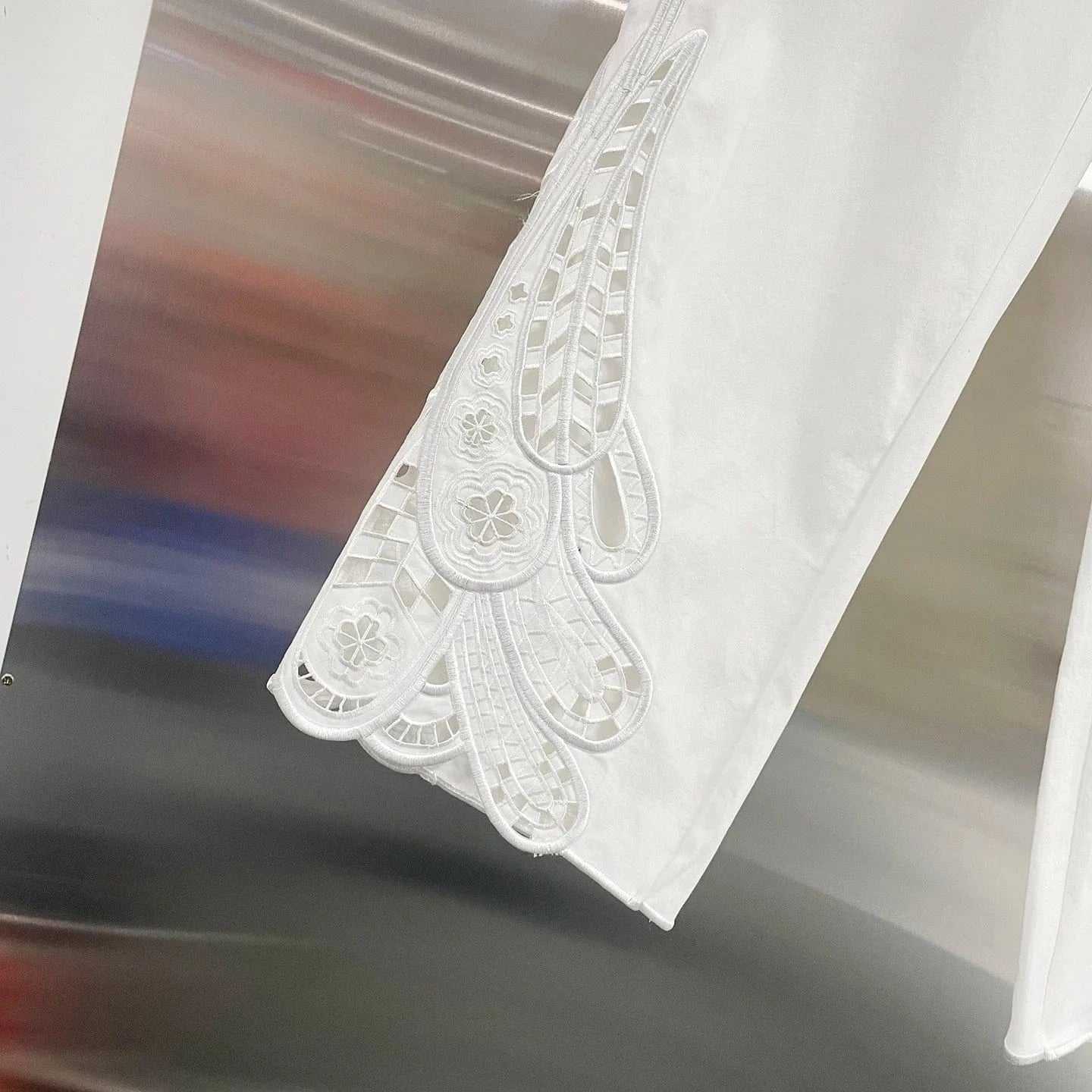 VGH Casual Two Piece Sets for Women O Neck Sleeveless Vest Hollow Out High Wasit Holiday Style Wide Leg Trousers Suit Female New