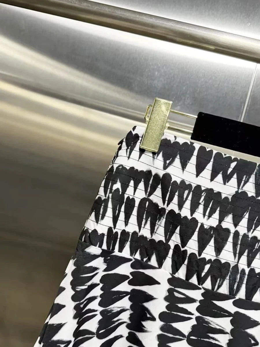 VGH Colorblock Printing Two Piece Set for Women Square Collar Sleeveless Top High Waist Slim A Line Maxi Skirts Sexy Sets Female