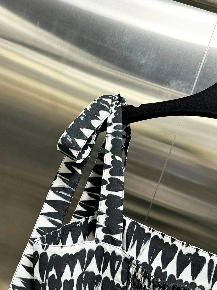 VGH Colorblock Printing Two Piece Set for Women Square Collar Sleeveless Top High Waist Slim A Line Maxi Skirts Sexy Sets Female