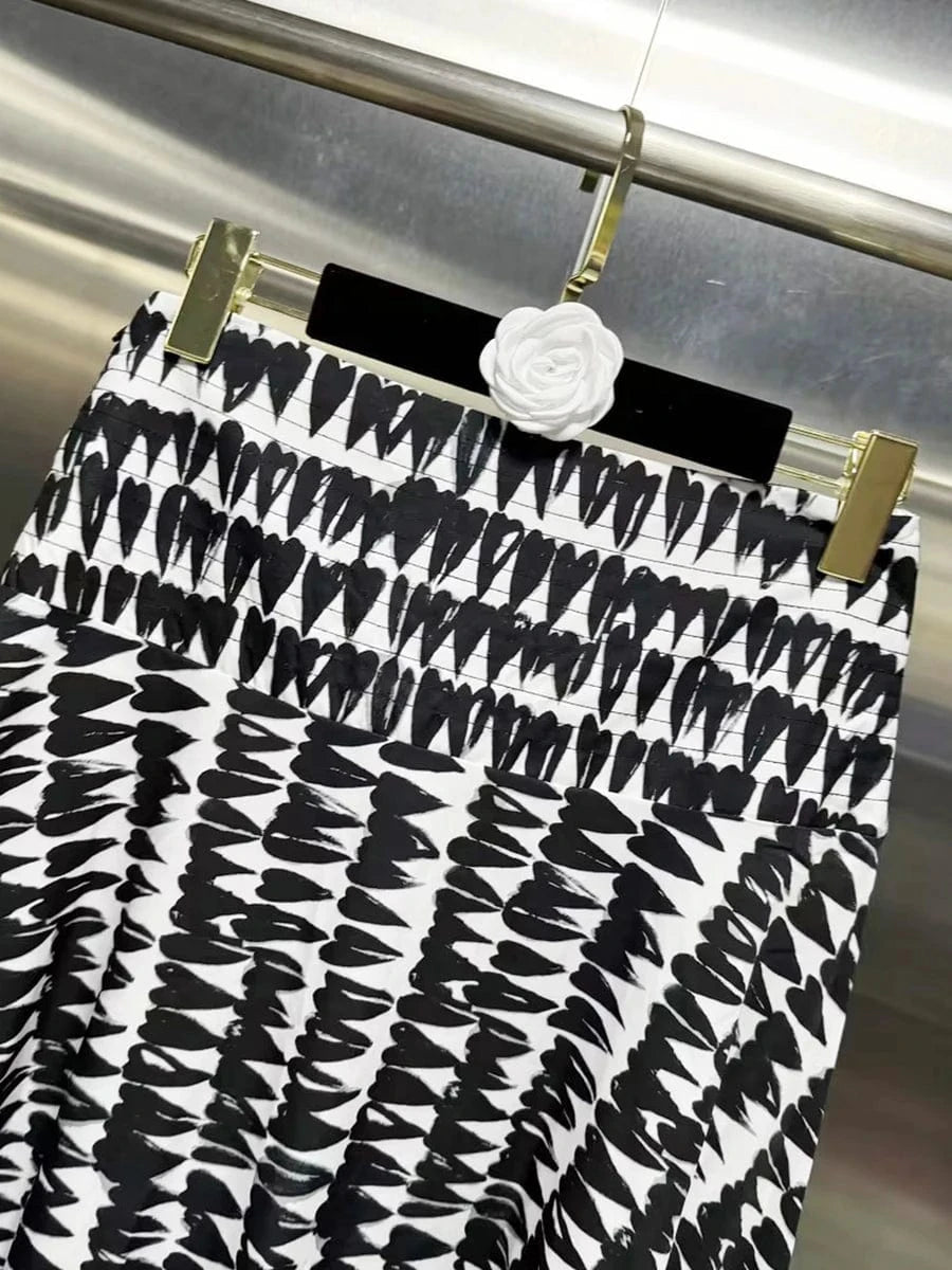 VGH Colorblock Printing Two Piece Set for Women Square Collar Sleeveless Top High Waist Slim A Line Maxi Skirts Sexy Sets Female