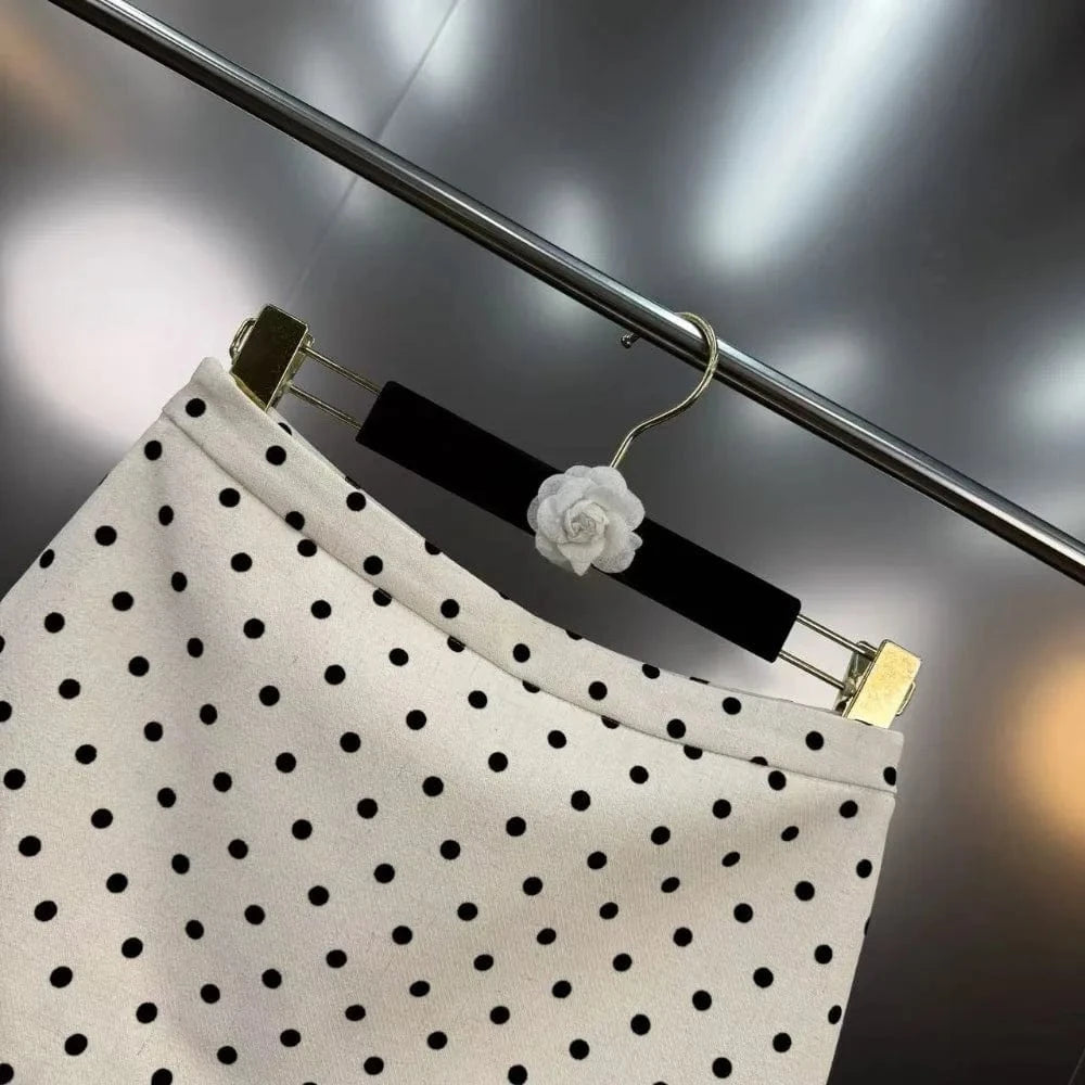 VGH Dot Printing Two Piece Set for Women Halter Neck Sleeveless Spliced Ruffles Edge Vest Mini Skirt French Fashion Sets Female