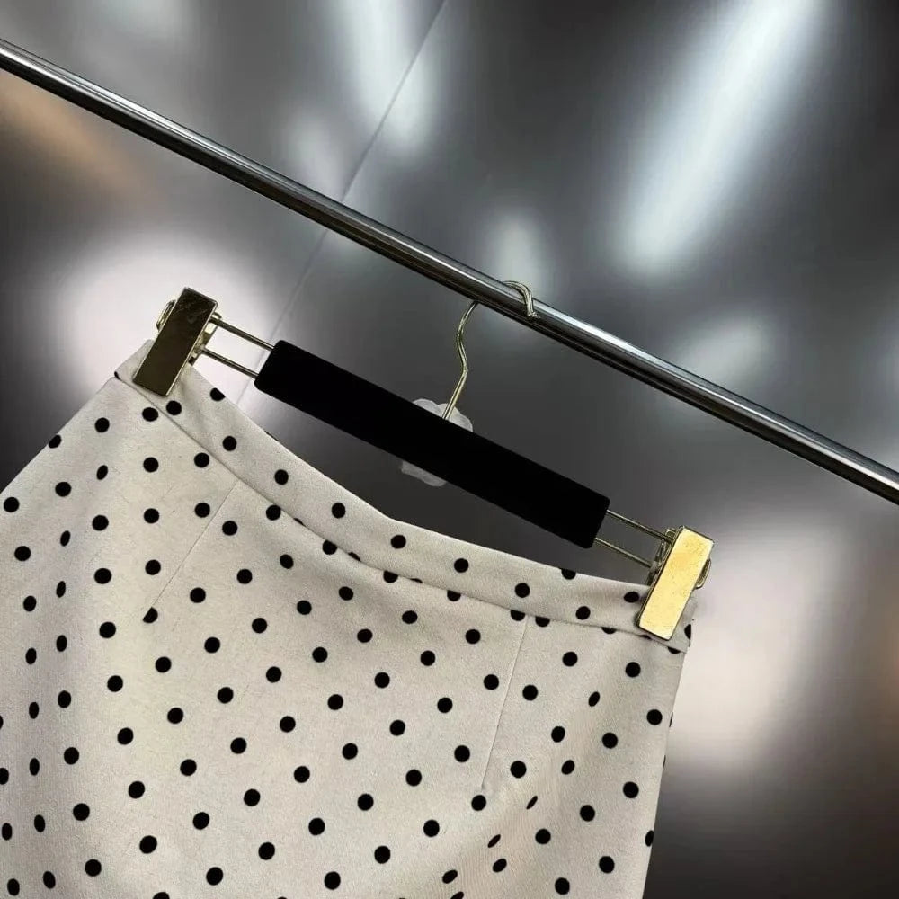 VGH Dot Printing Two Piece Set for Women Halter Neck Sleeveless Spliced Ruffles Edge Vest Mini Skirt French Fashion Sets Female