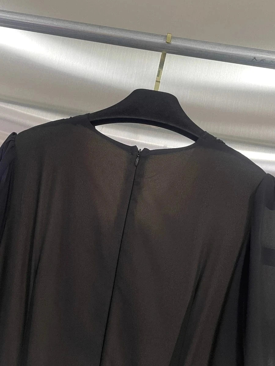 VGH Hit Color Eleagnt Spliced Lace Dress for Women V Neck Short Sleeve High Waist French Retro Style Evening Long Dress Female