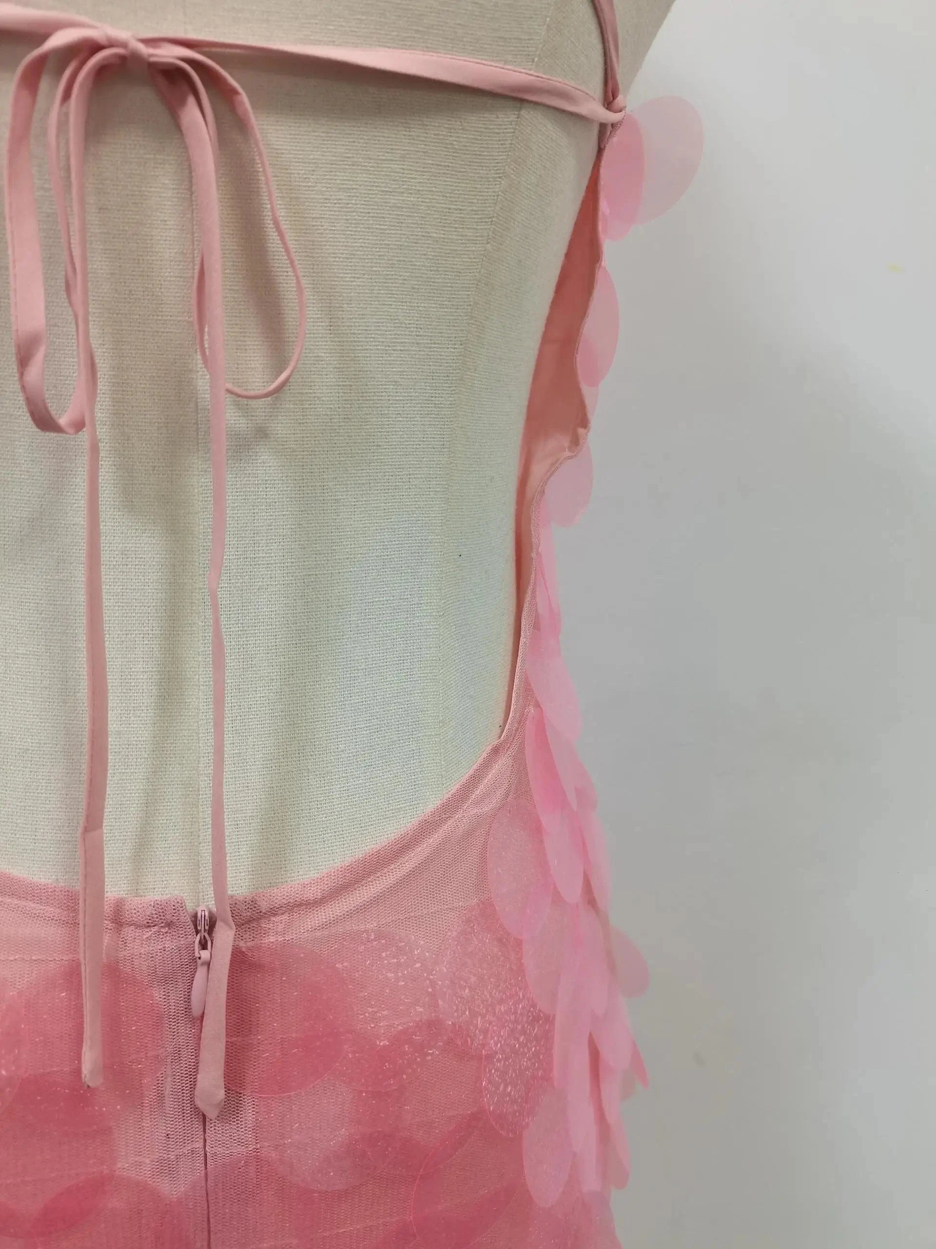 VGH Sexy Patchwork Sequined Camisole Dress for Women O Neck Sleeveless Spliced Crisscross Bandage Backless Mini Dresses Female