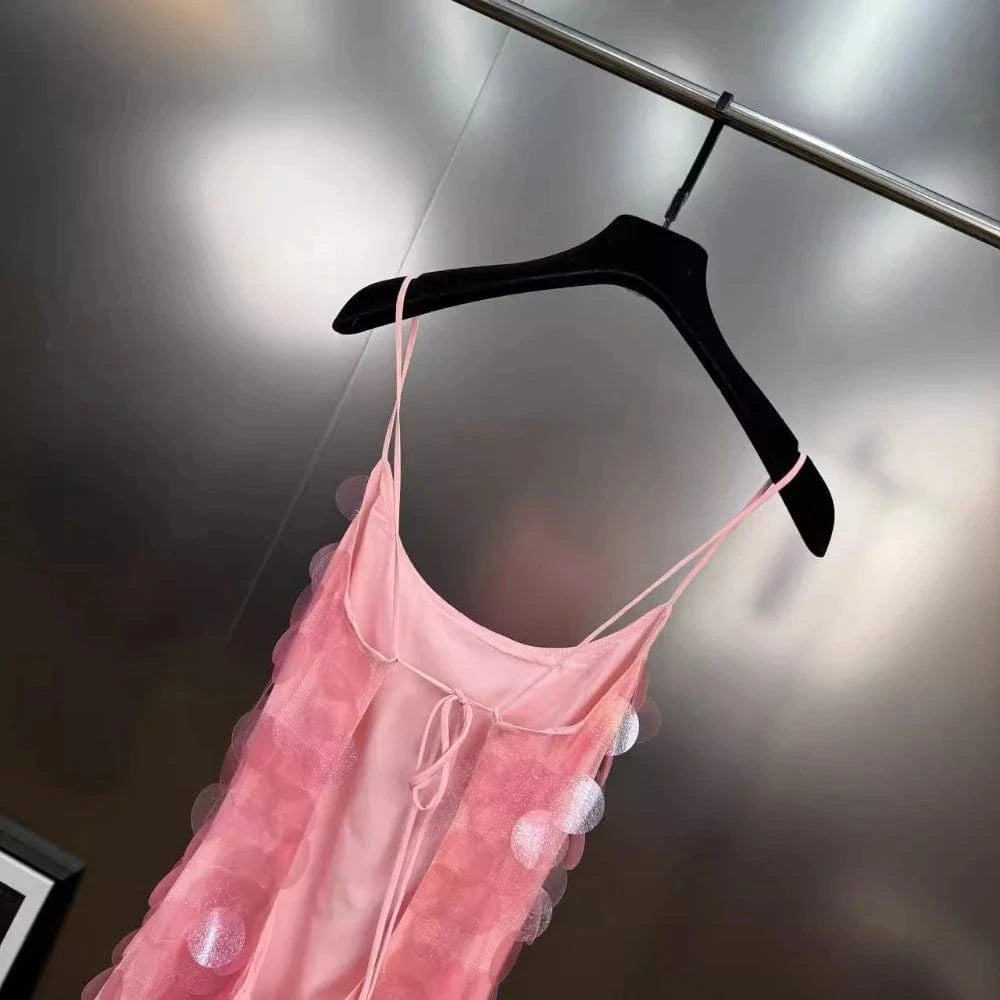 VGH Sexy Patchwork Sequined Camisole Dress for Women O Neck Sleeveless Spliced Crisscross Bandage Backless Mini Dresses Female