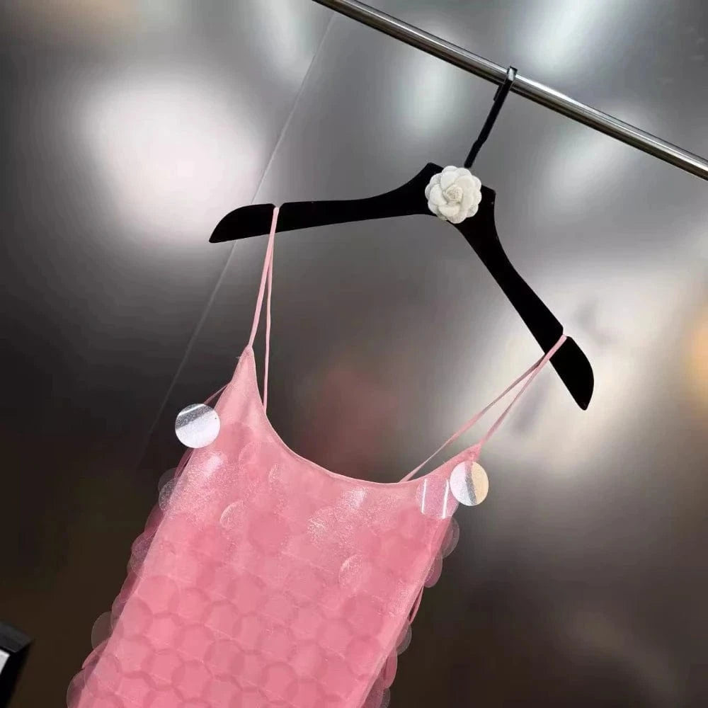 VGH Sexy Patchwork Sequined Camisole Dress for Women O Neck Sleeveless Spliced Crisscross Bandage Backless Mini Dresses Female