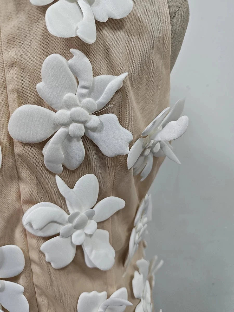 VGH Solid Spliced 3D Petal Tank Tops for Women Round Neck Sleeveless Patchwork Zipper Sheer Mesh Vest Female Fashion Clothing