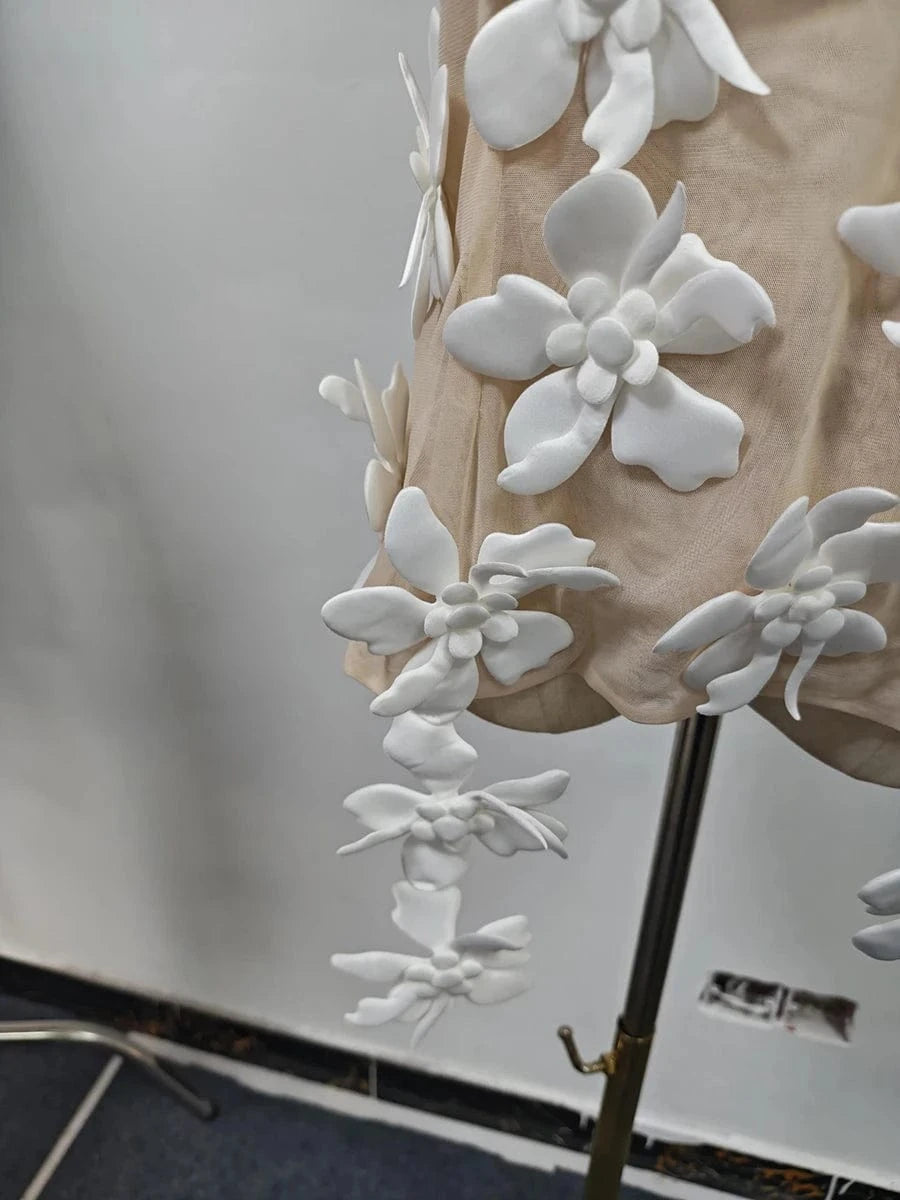 VGH Solid Spliced 3D Petal Tank Tops for Women Round Neck Sleeveless Patchwork Zipper Sheer Mesh Vest Female Fashion Clothing