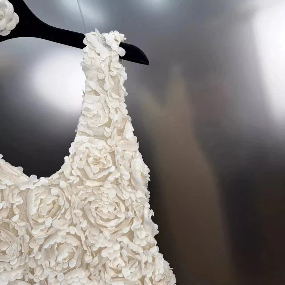 VGH Spliced 3D Rose Sexy Evening Dress for Women V Neck Sleeveless High Waist Backless Luxury Ceremony Long Dresses Female New