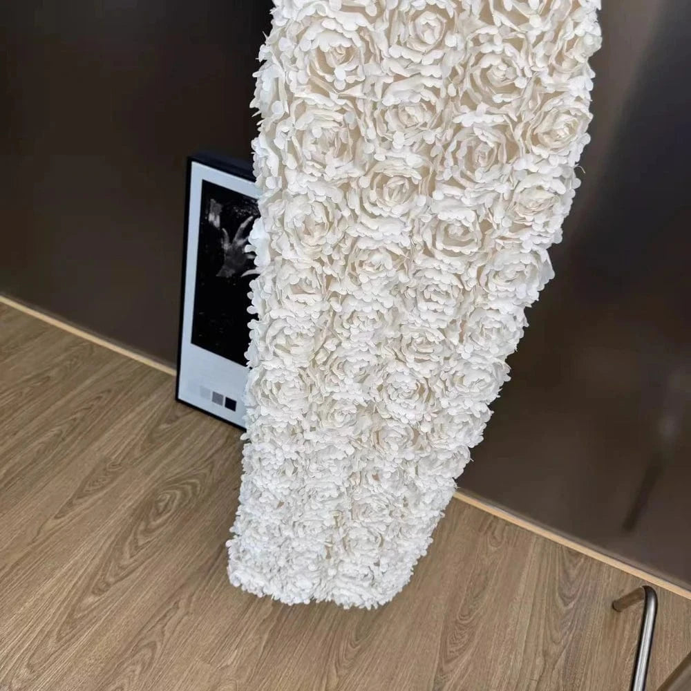 VGH Spliced 3D Rose Sexy Evening Dress for Women V Neck Sleeveless High Waist Backless Luxury Ceremony Long Dresses Female New