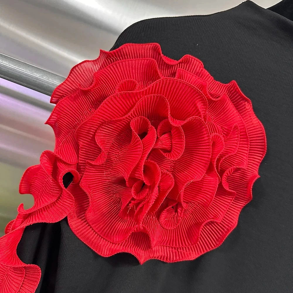 VGH Temperament Spliced Fungus Shirt For Women Turtleneck Petal Sleeve Slimming Chic Elegant Hit Color Blouse Female Spring New