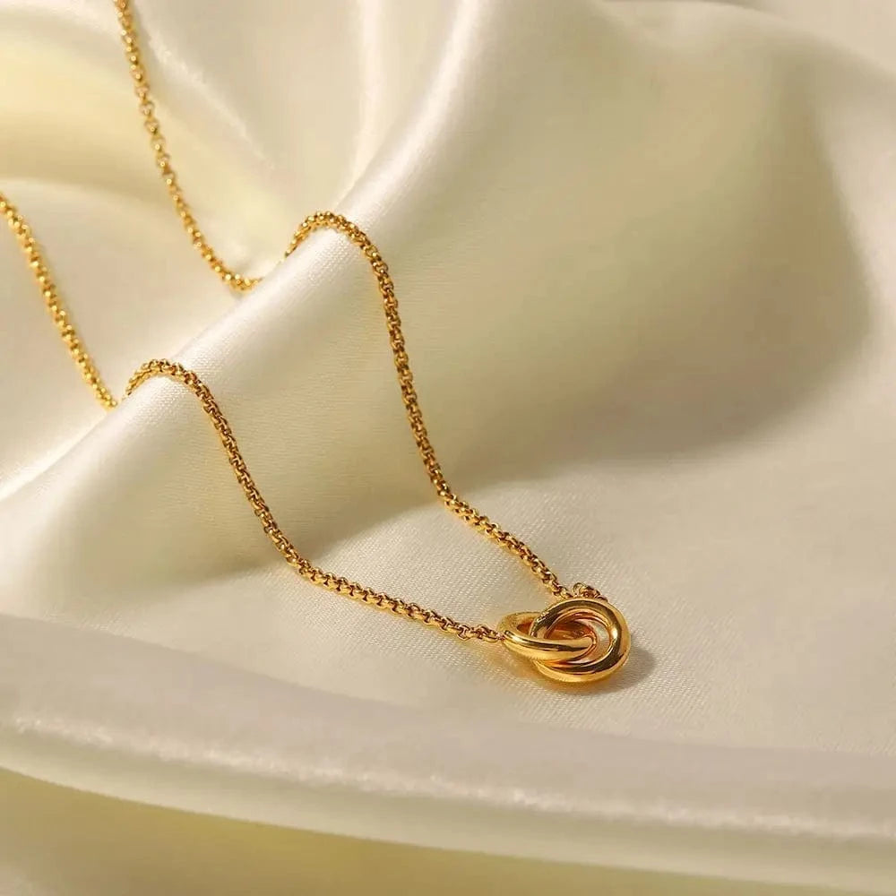 vintage / 18inches / JDNP665 N2421 Minimalist Hollow Double Circle Necklace Stainless Steel Round Circle Pendant Necklace for Women