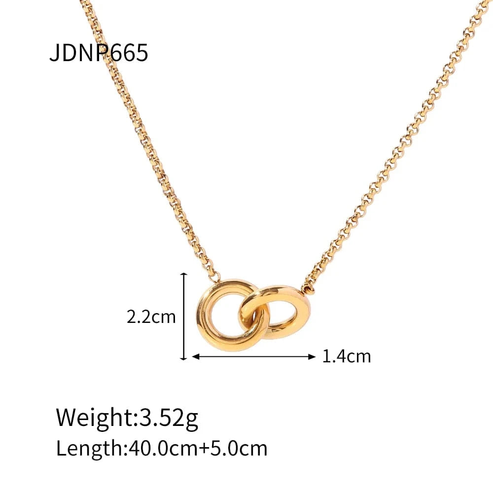 vintage / 18inches / JDNP665 N2421 Minimalist Hollow Double Circle Necklace Stainless Steel Round Circle Pendant Necklace for Women