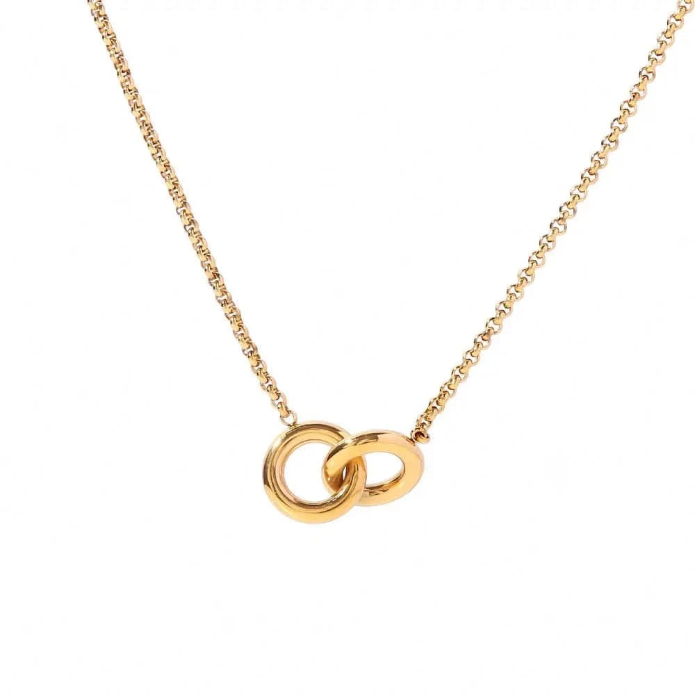vintage / 18inches / JDNP665 N2421 Minimalist Hollow Double Circle Necklace Stainless Steel Round Circle Pendant Necklace for Women