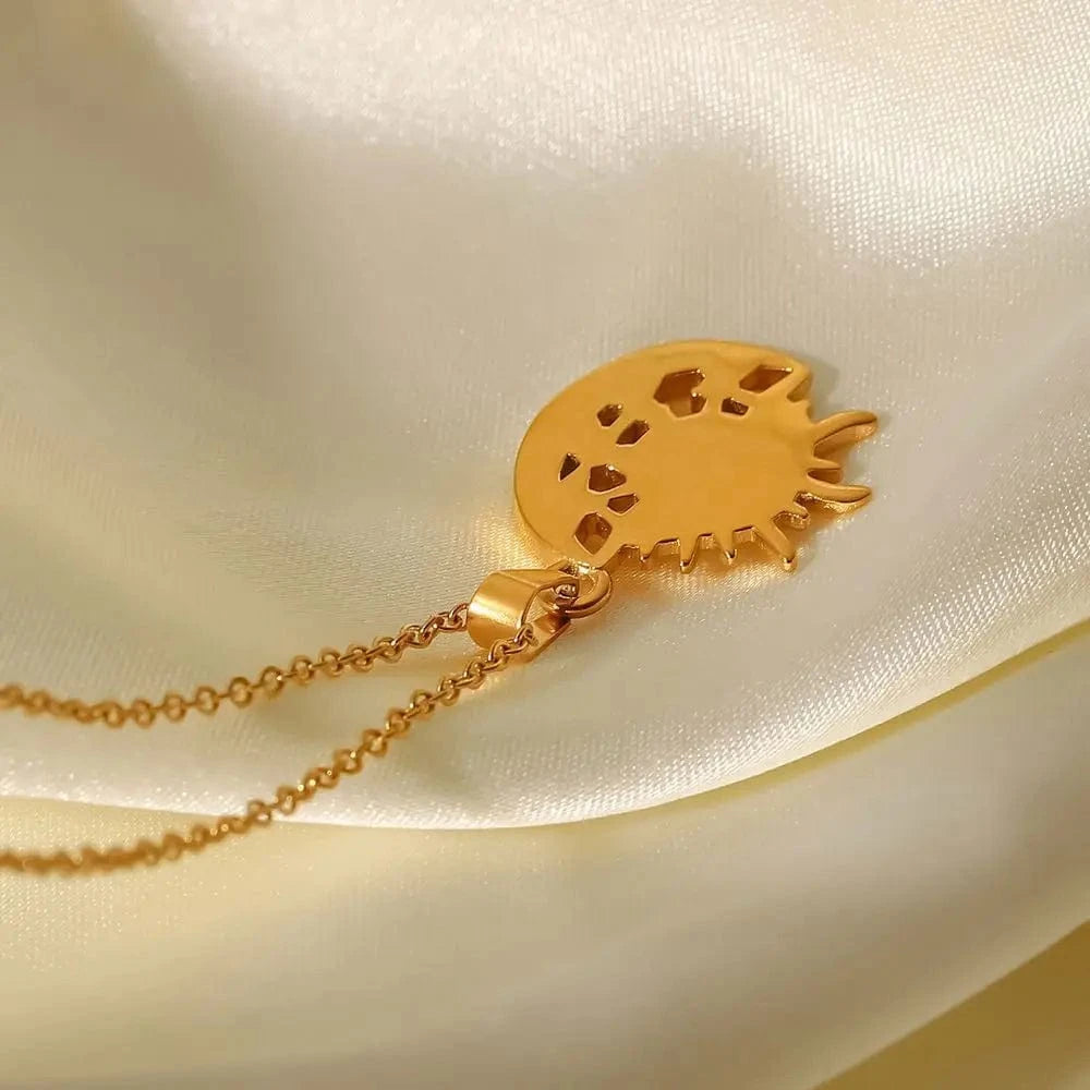 vintage / 18inches / N2399 N2399 Stainless Steel Zircon Moon Sun Necklace Women 18K Gold Plated Moon Sunburst Pendant Necklace for Girls