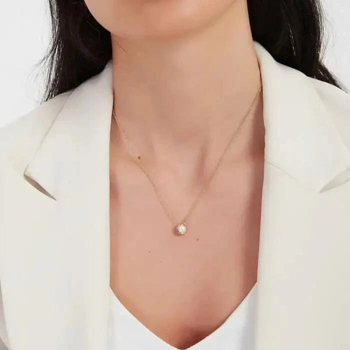 vintage / 18inches / N2424 N2424 Vintage Jewelry Stainless Steel Link Chain Pearl Necklace Irregular Pendant Paved White Pearl Necklace