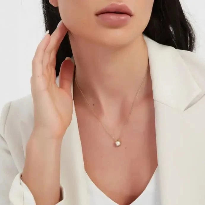 vintage / 18inches / N2424 N2424 Vintage Jewelry Stainless Steel Link Chain Pearl Necklace Irregular Pendant Paved White Pearl Necklace