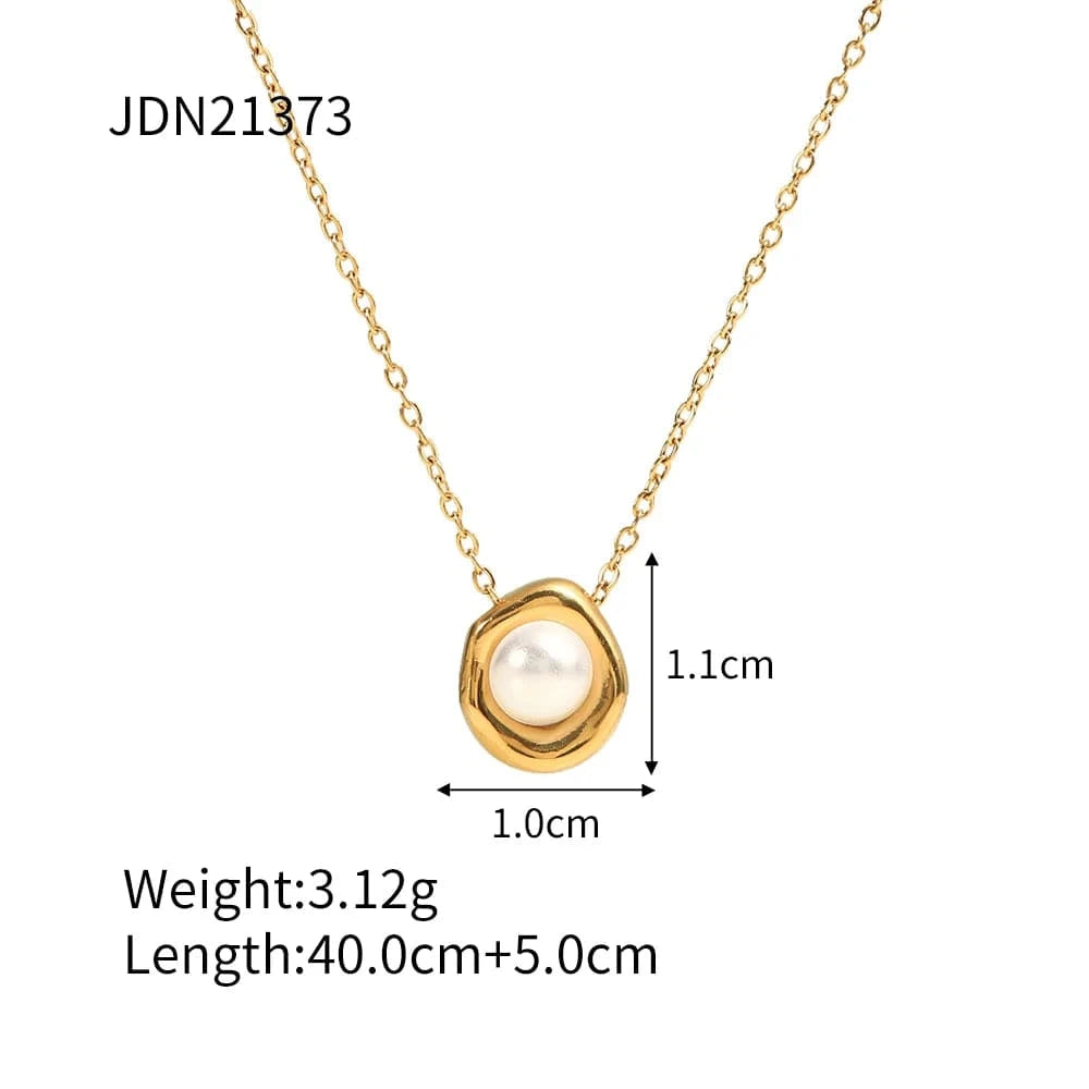 vintage / 18inches / N2424 N2424 Vintage Jewelry Stainless Steel Link Chain Pearl Necklace Irregular Pendant Paved White Pearl Necklace