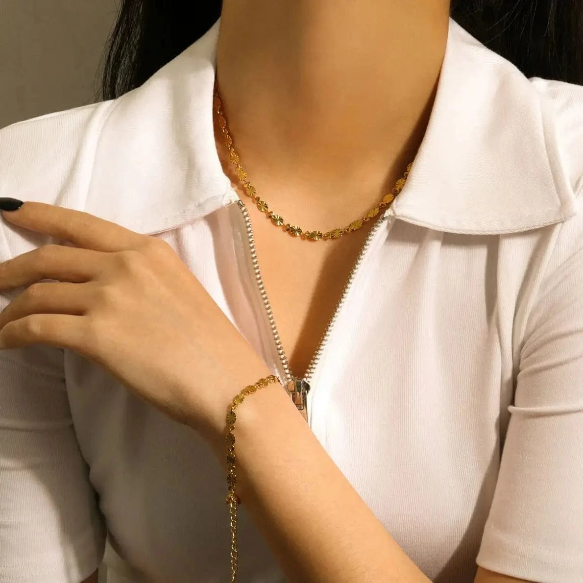 vintage / 18inches / N2531 N2531 Vintage Oval Chain Necklace Daily Jewelry 18K Gold Plated Stainless Steel Oval Chain Choker Necklace for Girl