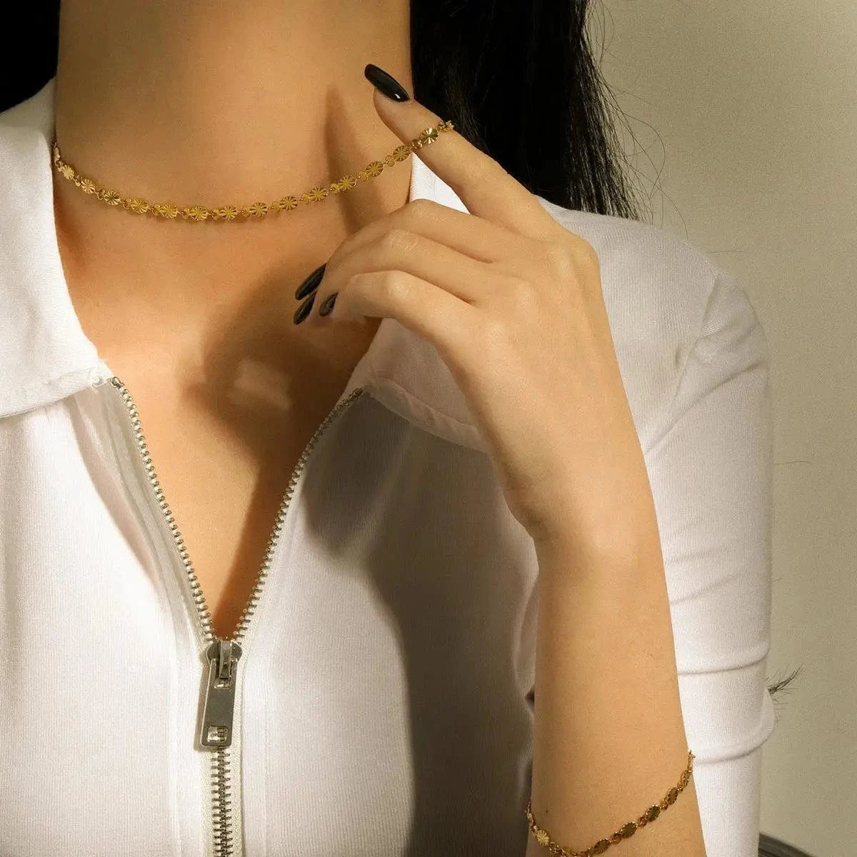 vintage / 18inches / N2531 N2531 Vintage Oval Chain Necklace Daily Jewelry 18K Gold Plated Stainless Steel Oval Chain Choker Necklace for Girl