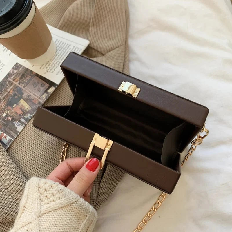 Vintage Box Shape Chains Crossbody Bags for Women Small Square Clutch Handbags Purses